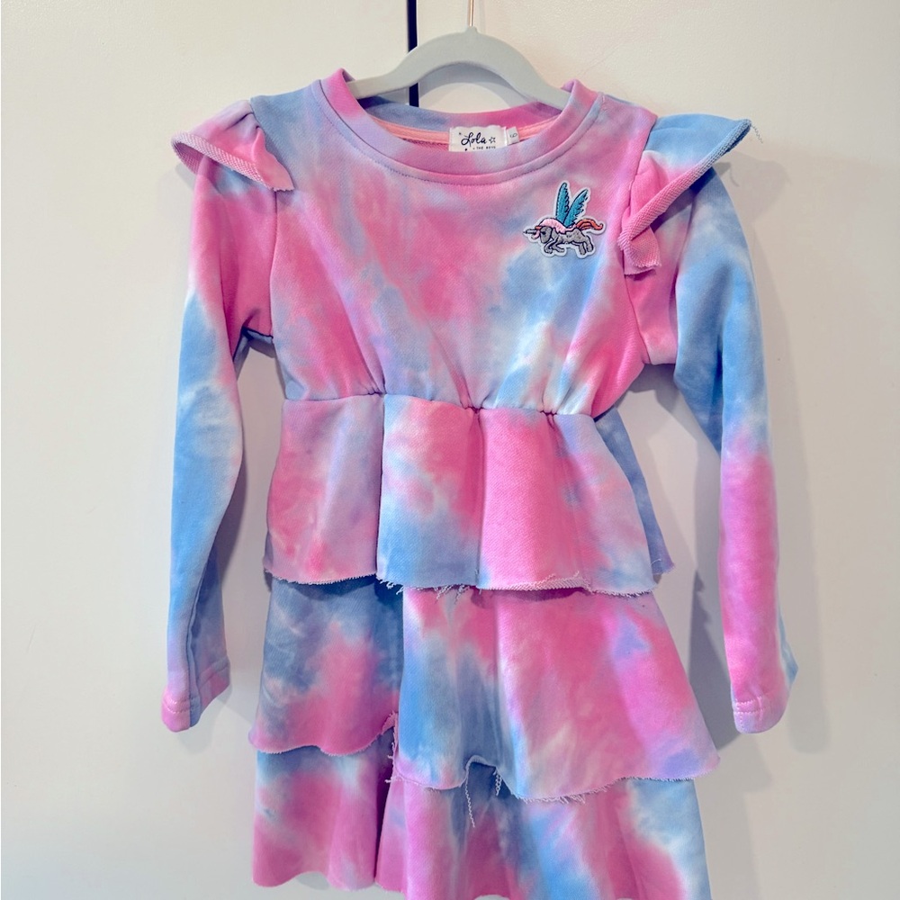 Lola + the boys Tye Die long sleeve unicorn dress